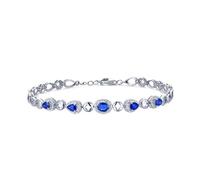 Homxi Bracciale Oro Bianco 14 Kt 585 per Donna, Ovale e Goccia d'Acqua con Zaffiro Creato da 1,1 ct e Diamante, Regolabile 19 CM + 3 CM, Braccialetto Catena Blu Argento Donna