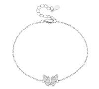 Homxi Bracciale Oro Bianco Donna 18K, Farfalla con Diamante, Regolabile 20 CM + 3 CM, Braccialetto Catena Donna Argento