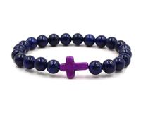 Homxi Bracciale Pietra Uomo Donna,Bead Bracciali Perline 8MM con Croce Lapislazzuli Bracciali Donna Perline Viola