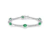 Homxi Bracciale Tennis Oro Bianco 18K 750 per Donna, Ovale con Smeraldo e Diamante, Lunghezza 16 CM, Bracciale Catena Donna Verde Argento