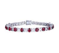 Homxi Braccialetti Tennis Oro Bianco 14 Carati 585 per Donna, Fiore e Ovale con Rubino Creato da 6 ct e Diamante, Lunghezza 16 CM, Bracciali Donna Rosso Argento