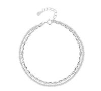 Homxi Braccialetto Caviglia Argento Donna da Spiaggia, Donna Braccialetto per Caviglia in Argento Sterling 925 Doppio Strato con Chicchi di Riso - 20cm + 5cm Catena di Prolunga