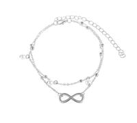 Homxi Braccialetto Caviglia Argento Donna Estive, Cavigliera Lega Donna Doppio Strato e Infinito con Perle - 22.5cm + 10cm Catena di Prolunga