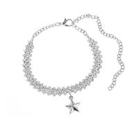 Homxi Braccialetto Caviglia Argento Estive Donna, Cavigliere Estive Donna Rame Stella con Zirconia Cubica - 18cm + 10cm Catena di Prolunga