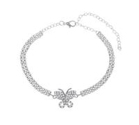 Homxi Braccialetto Caviglia Donna Estive Argento, Braccialetto Caviglia Lega Donna Spiaggia Zirconia Cubica a Doppia Fila con Farfalla - 22cm + 10cm Catena di Prolunga