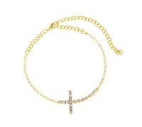 Homxi Braccialetto Caviglia Donna Oro, Cavigliere Donna Rame Croce con Zirconia Cubica - 20cm + 10cm Catena di Prolunga