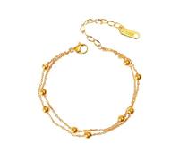 Homxi Braccialetto Caviglia Oro Donna Spiaggia, Braccialetto per Caviglia Rame Donna Catena a Doppio Strato con Perline - 20cm + 5cm Catena di Prolunga