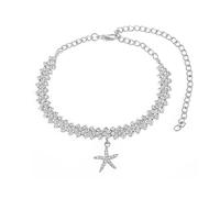 Homxi Braccialetto da Caviglia Argento Donna, Braccialetto Caviglia Donna Estiva Rame Stella Marina con Zirconia Cubica - 18cm + 10cm Catena di Prolunga