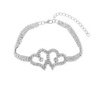 Homxi Braccialetto da Caviglia Donna in Argento, Cavigliera Braccialetto Donna in Lega Zirconia Cubica a Più File con Cuore Cavo - 22.5cm + 10cm Catena di Prolunga