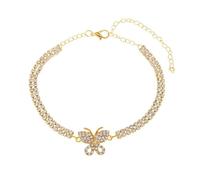 Homxi Braccialetto da Caviglia Oro Donna, Braccialetto Caviglia Donna Estiva Lega Zirconia Cubica a Doppia Fila con Farfalla - 22cm + 10cm Catena di Prolunga
