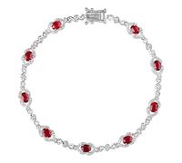 Homxi Braccialetto Oro Bianco 14 K Donna, Cuore Cavo e Ovale con Rubino Creato da 2,3 ct e Moissanite, Lunghezza 18 CM, Bracciali Catena Donna Rosso Argento