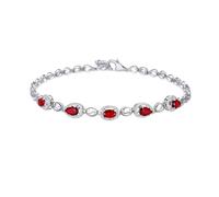 Homxi Braccialetto Oro Bianco 14 K Donna, Goccia d'Acqua e Ovale con Rubino Creato da 1,2 ct e Diamante, Regolabile 18 CM + 5 CM, Braccialetti Catena Donna Rosso Argento