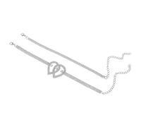 Homxi Braccialetto per Caviglia Argento Donna, Braccialetto per Caviglia Donna in Lega Set da 2 Pezzi Multi Fila Zirconia Cubica con Cuore - 20.7cm + 10cm Catena di Prolunga