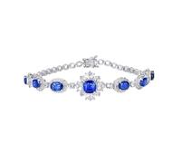Homxi Bracciali Catena Donna in Oro Bianco 14 Kt, Fiore e Ovale con Zaffiro Creato da 4,79 ct e Diamante, Lunghezza 16 CM, Bracciali Donna Blu Argento