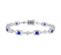 Homxi Bracciali Catena Donna in Oro Bianco 750, Cuore Cavo e Ovale con Zaffiro Creato da 2,46 ct e Moissanite, Lunghezza 20 CM, Braccialetto Catena Blu Argento Donna