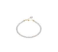 Homxi Bracciali Catena Donna Oro Giallo 14 Carati, Perle da 4-5 MM, Regolabile 19 CM + 3 CM, Braccialetti Catena Donna Bianco