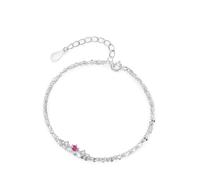 Homxi Bracciali Catena Donna Platino 950, Catena Doppio Strato con Corindone e Moissanite, Regolabile 17 CM + 5 CM, Braccialetti Donna Rosso Rosa Argento