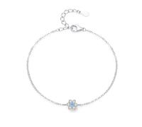 Homxi Bracciali Catena in Oro Bianco 375 per Donna, Fiore con Acquamarina e Diamante Creato, Regolabile 19 CM + 3 CM, Bracciale Catena Argento Chiaro Blu Donna