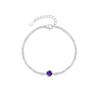 Homxi Bracciali Catena Oro Bianco 9 K per Donna, Catene Doppio Strato con Rotondo e Ametista da 0,5 ct, Regolabile 19 CM + 3 CM, Braccialetto Donna Argento Viola