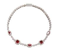 Homxi Bracciali Catena Oro Bianco 9K per Donna, Quadrato e Marchesa con Rubino Creato da 1,25 ct e Moissanite, Lunghezza 20 CM, Braccialetti Catena Donna Rosso Argento