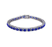 Homxi Bracciali Tennis Donna in Oro Bianco 375, Quadrato e Ovale con Zaffiro Creato da 9,7 ct e Diamante, Lunghezza 16 CM, Bracciale Catena Donna Blu Argento