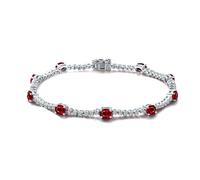 Homxi Bracciali Tennis Donna Oro Bianco 14K, Ovale con Rubino e Diamante, Regolabile 16 CM + 5 CM, Bracciali Donna Rosso Argento