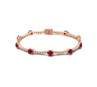 Homxi Bracciali Tennis Donna Oro Rosa 9K, Ovale con Rubino e Diamante, Regolabile 16 CM + 5 CM, Bracciale da Donna Oro Rosa