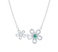 Homxi Catena Collana Donna Argento Sterling 925,Catene Collane Fiori con Smeraldo Sintetico 0,2 ct Donna Collana Ciondolo Verde Argento