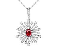Homxi Catena Collana Donna in Oro Bianco 18K,Catene Collane Fiore e Ovale con 0,45 ct Rubino Sintetico e 0,55 ct Diamante Collana Pendente Donna Rosso Argento