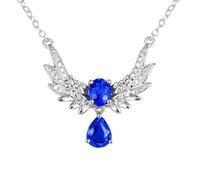 Homxi Catena Collana Donna Oro Bianco 18K 750,Catena Collane Ala e Pera con 0,75 ct Zaffiro Sintetico e Moissanite Collana Argento Donna con Pendente