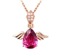 Homxi Catena Collana in Oro 18 Carati Donna,Collana Catene Goccia d'acqua e Ala con 0,6 ct Rubino Sintetico e Moissanite Collane Oro Rosa Donna