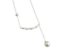 Homxi Catena Collana Oro Bianco 14K Donna, Barra e Perlas, Donna Collana Pendente Argento