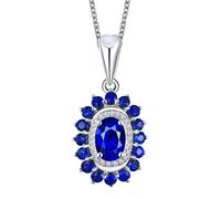 Homxi Catene Collana Oro Bianco 18K Donna, Fiore e Ovale con Zaffiro da 1,47ct e Diamante, Donna Collana Blu Argento con Ciondolo
