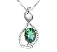 Homxi Catene Collana Oro Bianco 18K Donna, Goccia d'acqua Cava e Ovale con Tormalina Verde e Diamante, Catenina Collana Argento Donna
