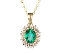 Homxi Catene Collana Oro Giallo 18 Carati Donna,Collane Catene Fiore con Smeraldo Sintetico Ovale 1,2 ct Collana Pendente Donna Verde Oro