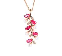 Homxi Catene Collana Oro Rosa 18K Donna,Catene Collane Ovale e Perle con 1,35 ct Rubino Sintetico e Moissanite Ciondolo Collana Oro Rosa Donna