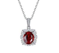 Homxi Catenella Collana Argento Sterling 925,Collane Donna Fiore con Rubino Sintetico 3,5 ct Pendente Collana Rosso Argento Donna