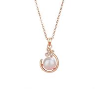 Homxi Catenella Collana Donna in Oro Rosa 18K 750, Farfalla e Perla con Moissanite, Collana Catenina Oro Rosa Donna