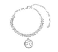 Homxi Cavigliera Argento Donna Estiva, Cavigliera Donna Lega Zirconia Cubica a Rombo con Cancro - 17.8cm + 10cm Catena di Prolunga