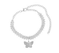 Homxi Cavigliera Braccialetto Donna in Argento, Cavigliera Donna da Spiaggia Rame Farfalla con Zirconia Cubica - 17.5cm + 10cm Catena di Prolunga