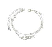 Homxi Cavigliera Donna Estiva Argento, Cavigliera Braccialetto Lega Donna Cuore Infinito a Doppio Strato con Zirconia Cubica - 18cm + 7cm Catena di Prolunga