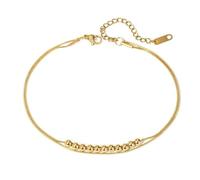 Homxi Cavigliera Donna Oro, Braccialetto Caviglia Donna da Spiaggia Acciaio Inossidabile Catena a Doppio Strato con Perline - 20cm + 5cm Catena di Prolunga