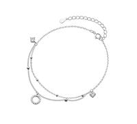 Homxi Cavigliera Donna Spiaggia Argento, Braccialetto Caviglia Donna Spiaggia Rame Cerchio a Doppio Strato con Zirconia Cubica - 20cm + 5cm Catena di Prolunga