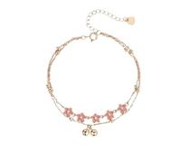 Homxi Cavigliere Estive Donna Oro Rosa, Braccialetto Donna Caviglia in Rame Catena a Doppio Strato con Fiore Smaltato - 20cm + 5cm Catena di Prolunga