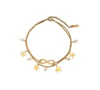 Homxi Cavigliere Oro Estive Donna, Donna Cavigliera Braccialetto in Acciaio Inossidabile Catena a Doppio Strato con Infinito Stella - 20cm + 5cm Catena di Prolunga
