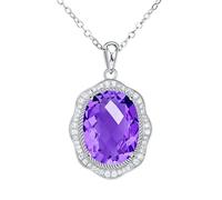 Homxi Ciondolo Collana Donna Argento Sterling 925,Collane Catena Ovale con Ametista Sintetica 10,1 ct Donna Collana Fidanzati Argento Viola