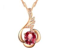 Homxi Ciondolo Collana Oro Rosa 14K Donna, Ala e Ovale con Tormalina Rossa e Diamante, Collane da Donna Oro Rosa