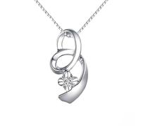 Homxi Ciondolo Collana Platino 950 con,Collane Catene Geometrico e Fiore con Diamante Sintetico 0,079 ct Pendente Collana Donna Argento