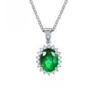 Homxi Collana Argento Sterling 925 Catena,Catene Collane Donna Fiore e Ovale con Smeraldo Sintetico 2 ct Donna Collana Verde Argento con Pendente