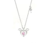 Homxi Collana Catena Oro Bianco 14 Carati Donna, Cuore Cavo Alas e Freccia con Zaffiro Rosa Sintetico e Moissanite, Pendente Collana Donna Rosa Argento